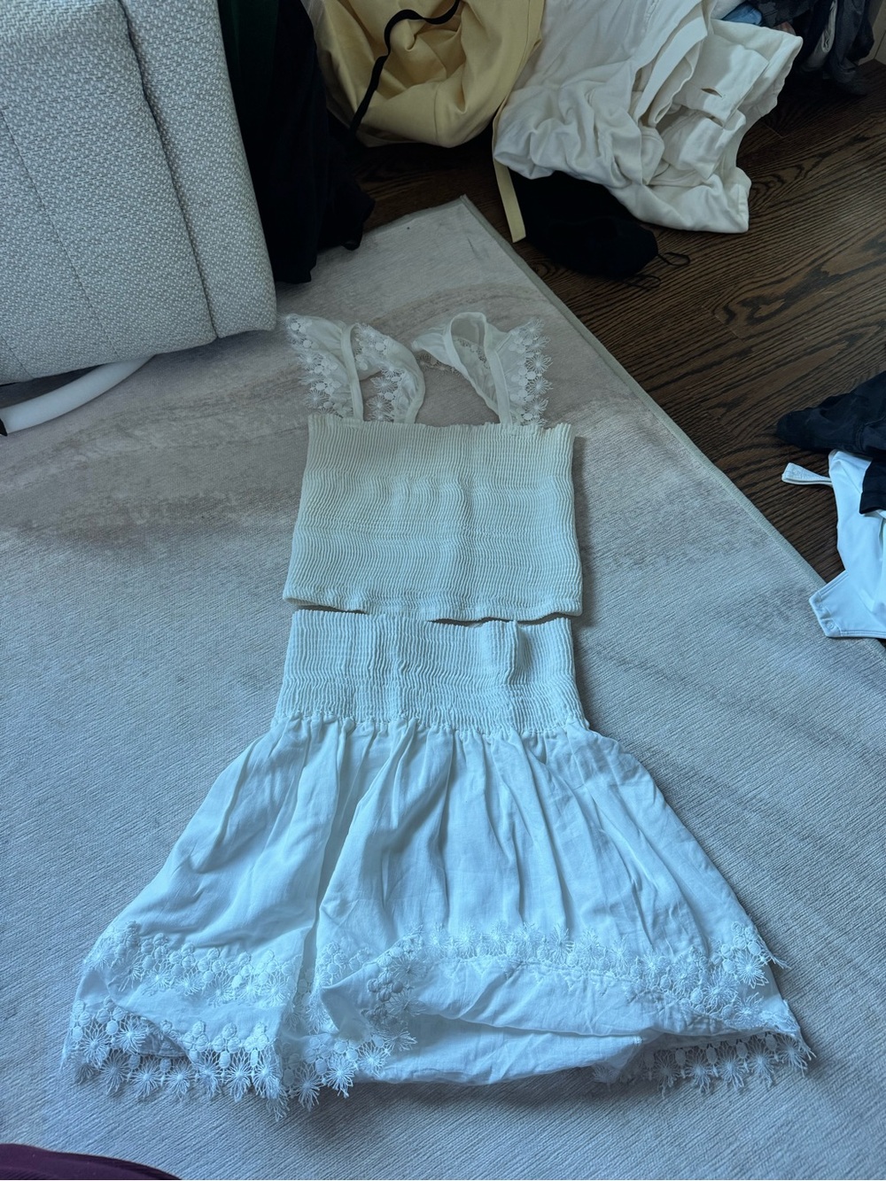 Peixoto White Lace-Trim Two-Piece skirt Set